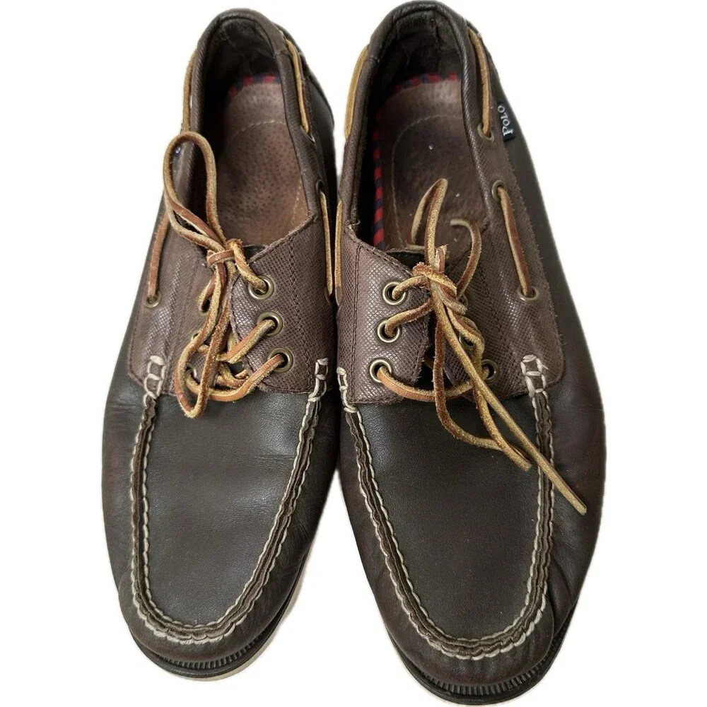 Polo Ralph Lauren Bienne Brown Leather Boat Shoes 9 D